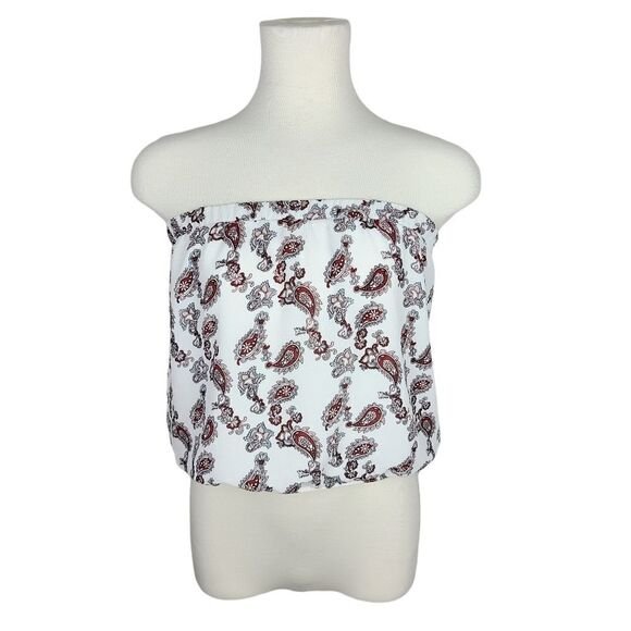 𝅺Guess White & Brown Paisley Print Tube Top Medium - Picture 1 of 15